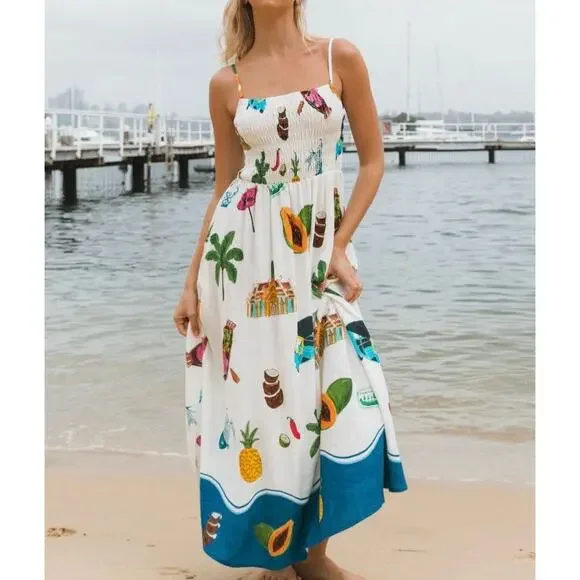 PAPER HEART Smocked Thailand Printed Maxi Dress Medium M - Picture 11 of 11